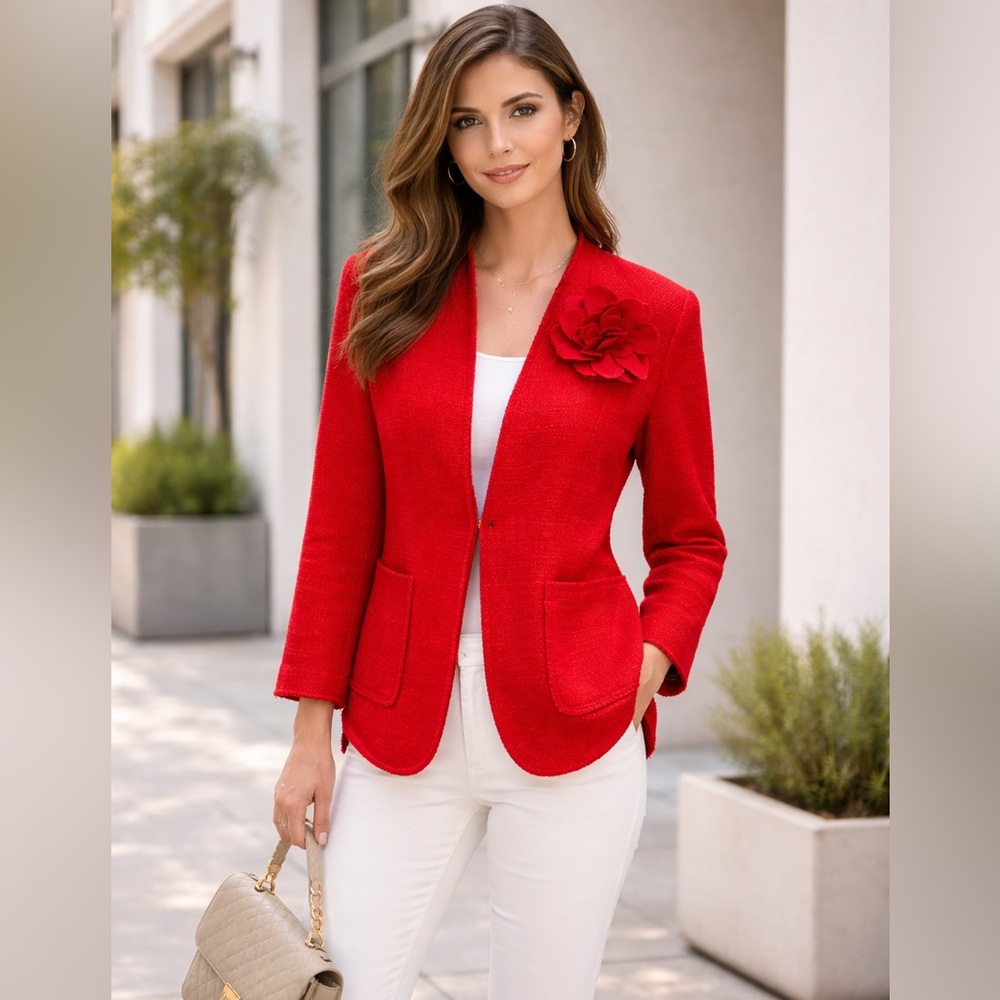Classic Tweed Blazer with Flower Pin Size Large